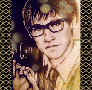 A pencil sketch of Eddie Redmayne as Stephen Hawking